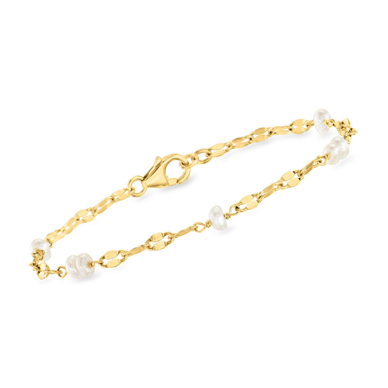 4mm Cultured Pearl and 18kt Gold Over Sterling Jewelry Set: Two Lumachina-Chain Bracelets. 7&quot; image number 3