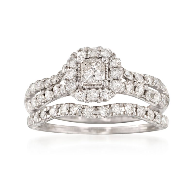 1.00 ct. t.w. Diamond Bridal Set: Engagement and Wedding Rings in 14kt White Gold image number 0