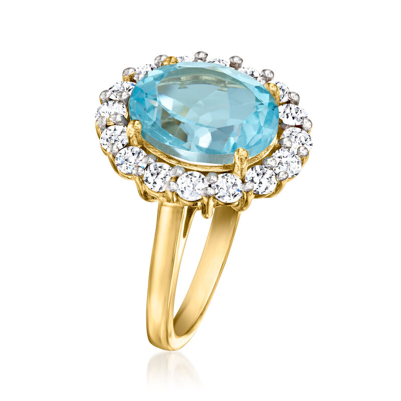 5.00 Carat Sky Blue Topaz Ring with 1.00 ct. t.w. Lab-Grown Diamonds in 18kt Gold Over Sterling image number 2