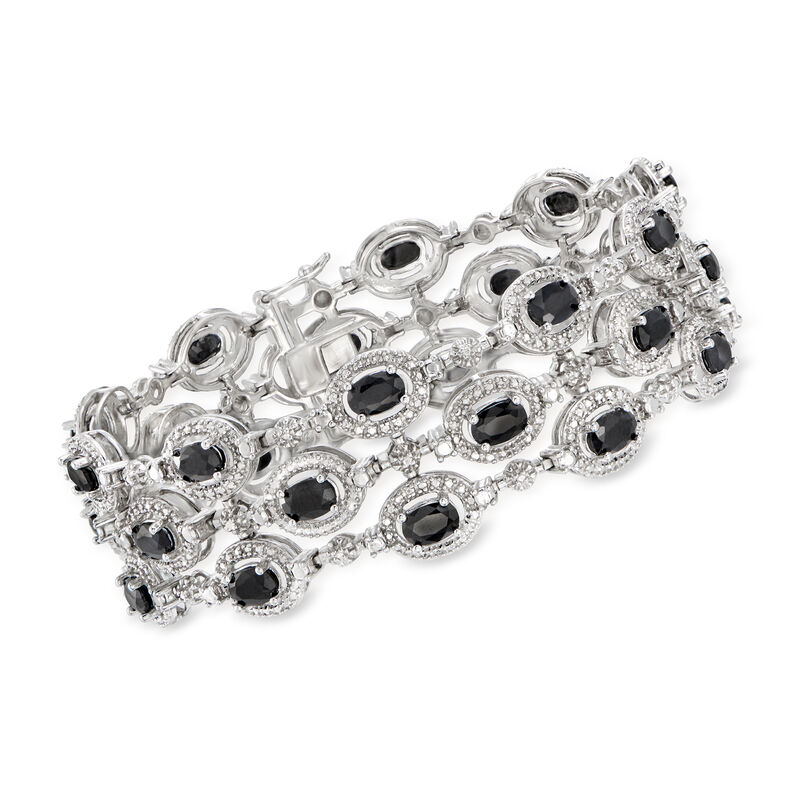 16.00 ct. t.w. Sapphire Three-Row Bracelet with Single Diamond in Sterling Silver image number 0