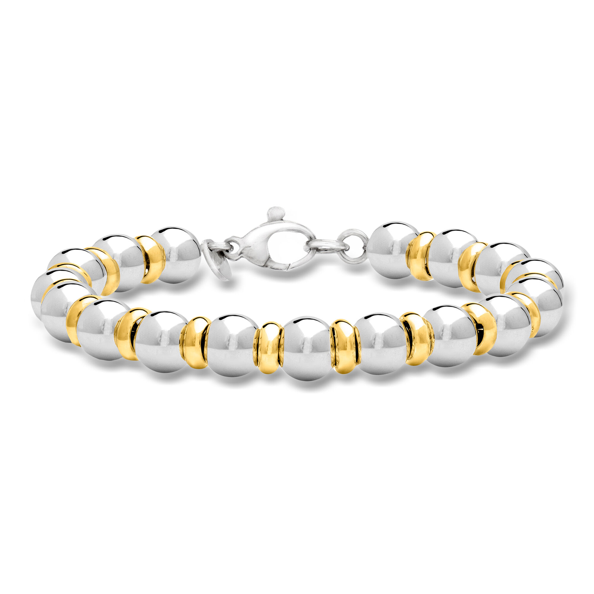 Italian Sterling Silver and 22kt Gold Over Sterling Bead Bracelet
