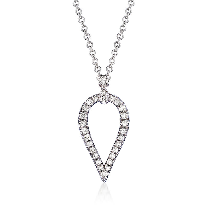 Gabriel Designs .17 ct. t.w. Diamond Open Teardrop Pendant Necklace in 14kt White Gold. 15.5&quot; image number 1