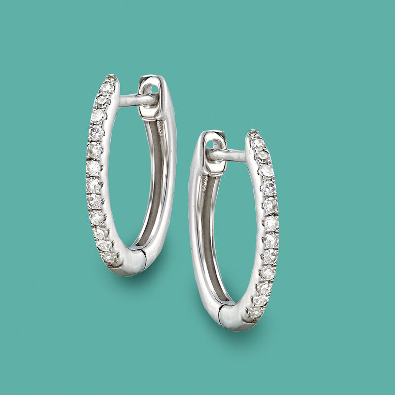 .10 ct. t.w. Diamond Huggie Hoop Earrings in 14kt White Gold. 3/8&quot; image number 3