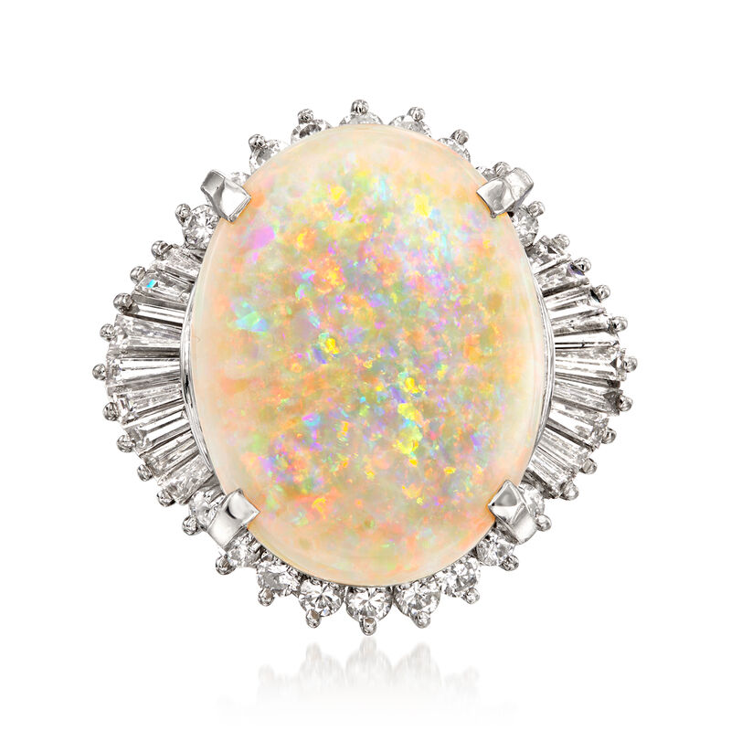 C. 1990 Vintage Opal and 1.22 ct. t.w. Diamond Cocktail Ring in Platinum. Size 6.5 image number 0