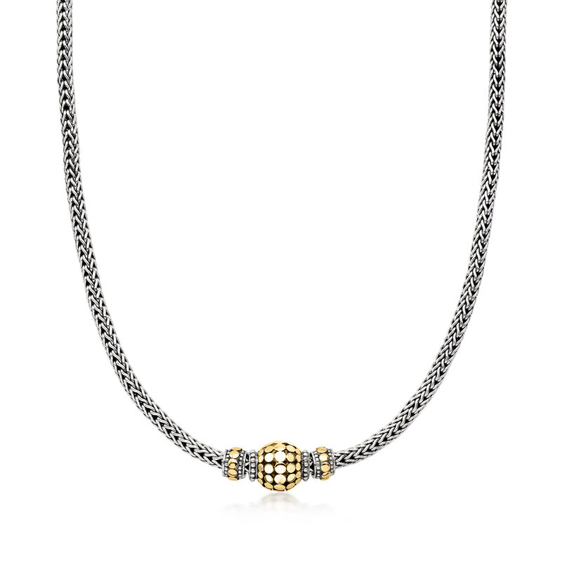 C. 1990 Vintage John Hardy Sterling Silver and 18kt Yellow Gold Sphere Necklace. 16" image number 0
