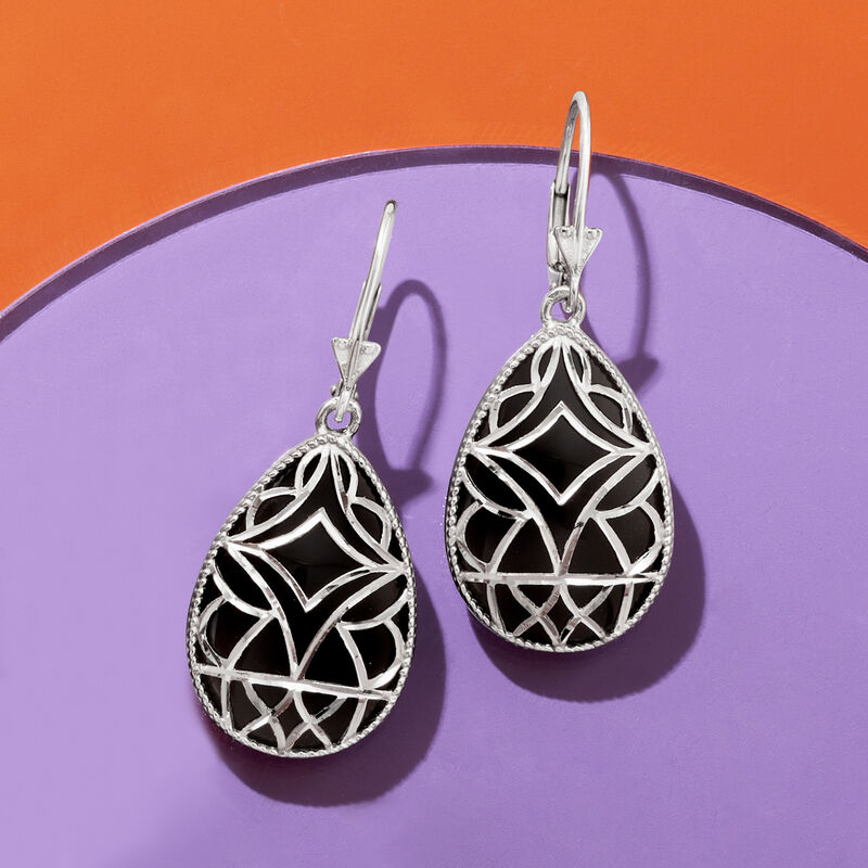 Black Onyx Drop Earrings in Sterling Silver image number 3