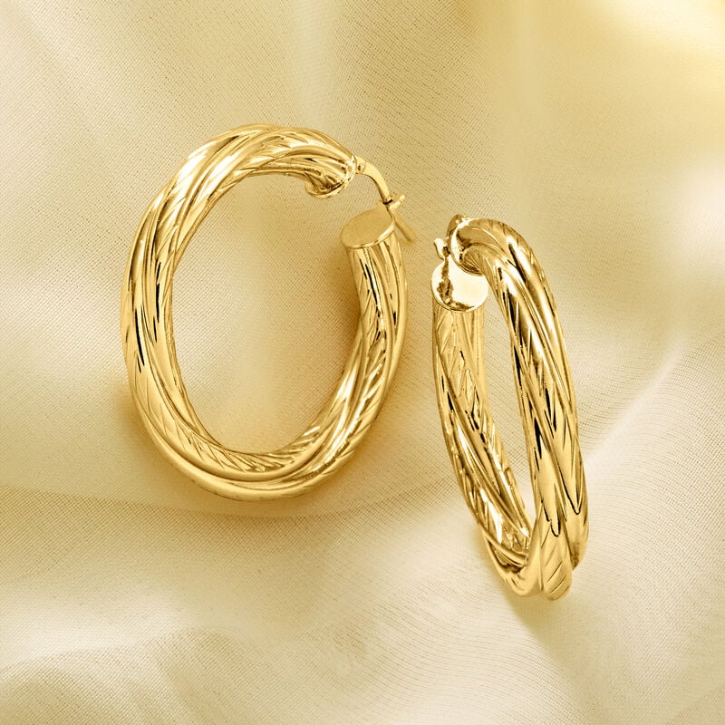 Italian 14kt Yellow Gold-Plated Twisted Hoop Earrings. 1 5/8" image number 2