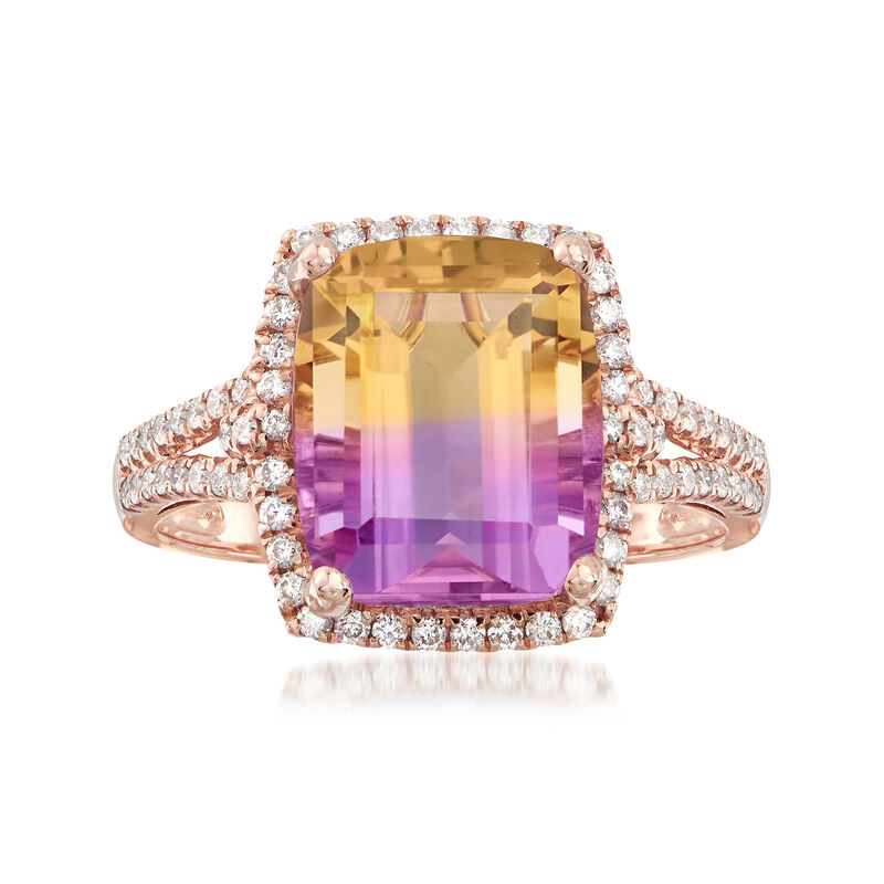5.75 Carat Cushion-Cut Ametrine and .41 ct. t.w. Diamond Ring in 14kt Rose Gold image number 0