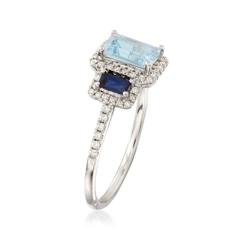 .90 Carat Aquamarine and .52 ct. t.w. Multi-Stone Ring in 14kt White Gold image number 2
