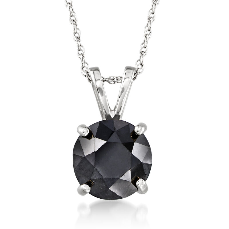 2.00 Carat Black Diamond Solitaire Necklace in 14kt White Gold. 18&quot; image number 1