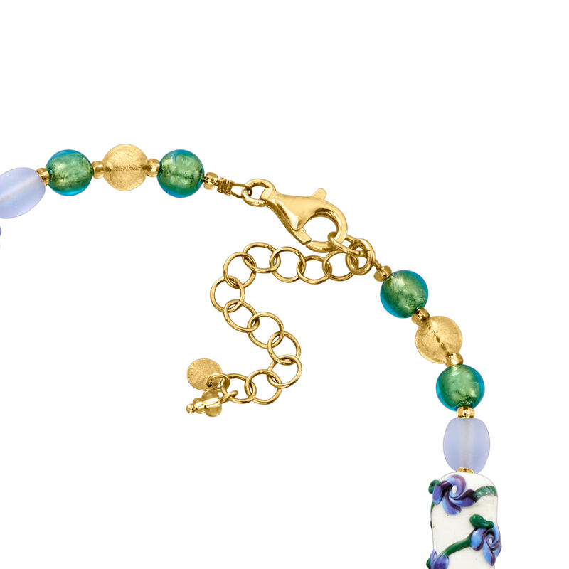Italian Multicolored Murano Glass Bead Lily Flower Necklace with 18kt Gold Over Sterling. 18" image number 2