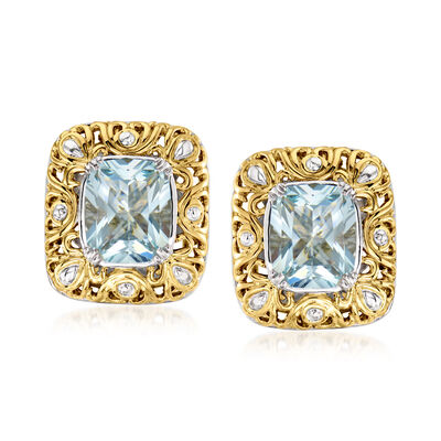 C. 1980 Vintage 8.50 ct. t.w. Aquamarine Earrings in 18kt Two-Tone Gold