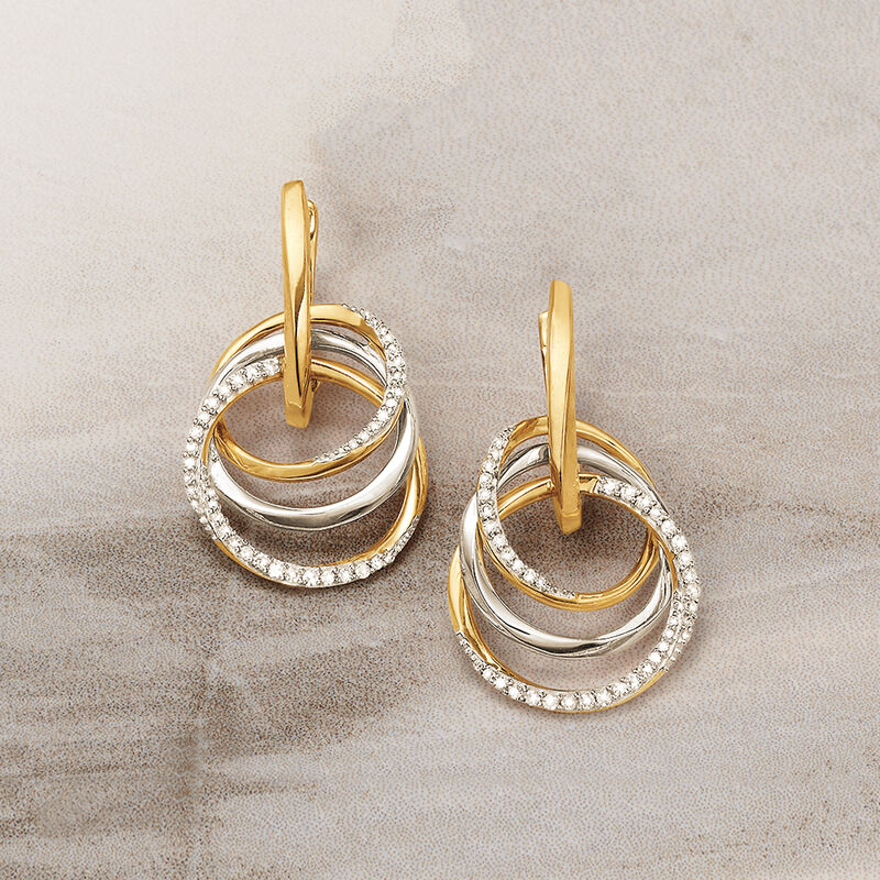 .31 ct. t.w. Diamond Triple-Circle Earrings in 14kt Two-Tone Gold image number 4