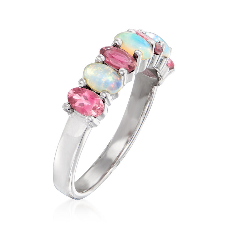 Opal and .90 ct. t.w. Pink Tourmaline Ring in Sterling Silver image number 2