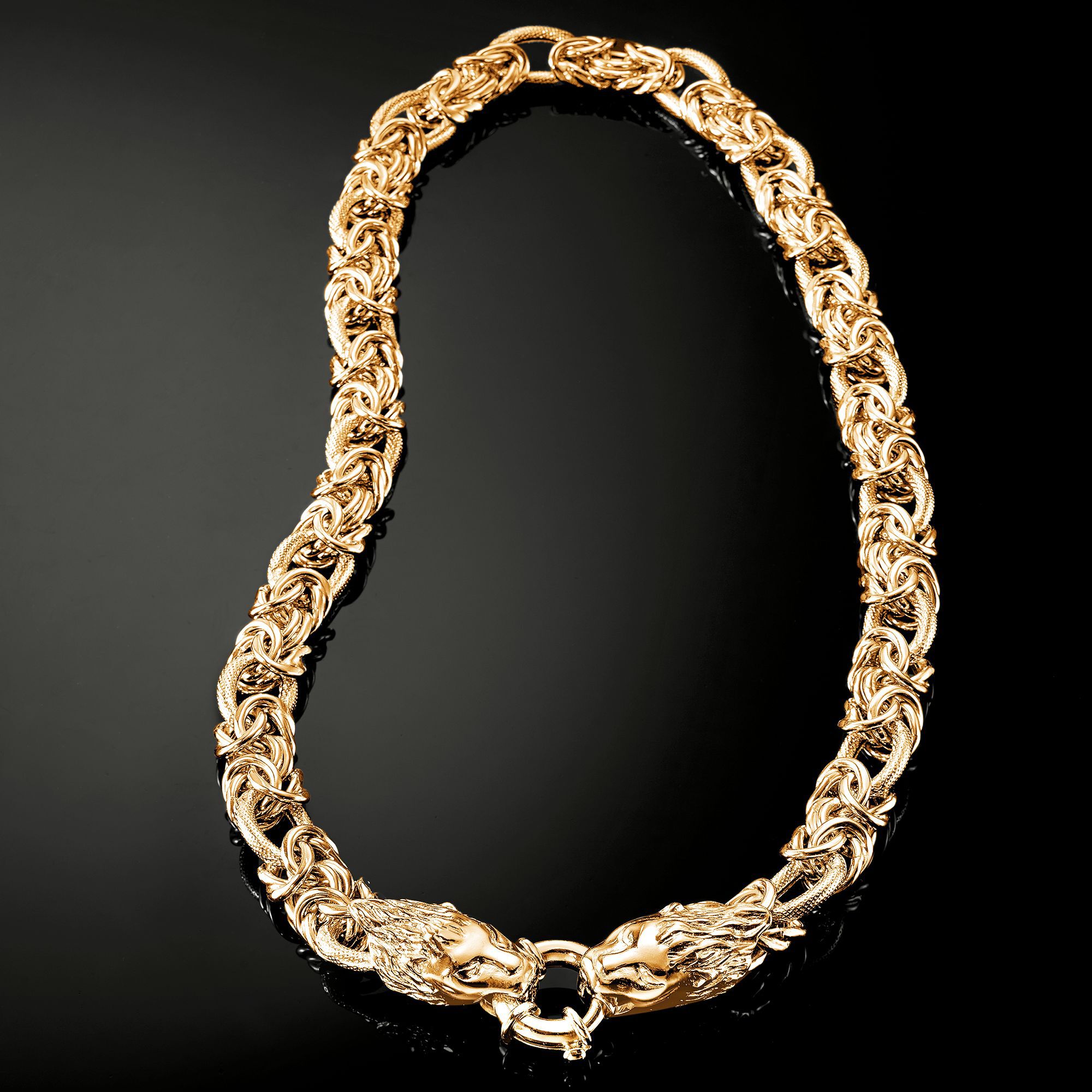 Italian 24kt Gold Over Sterling Double Lion Head Necklace with
