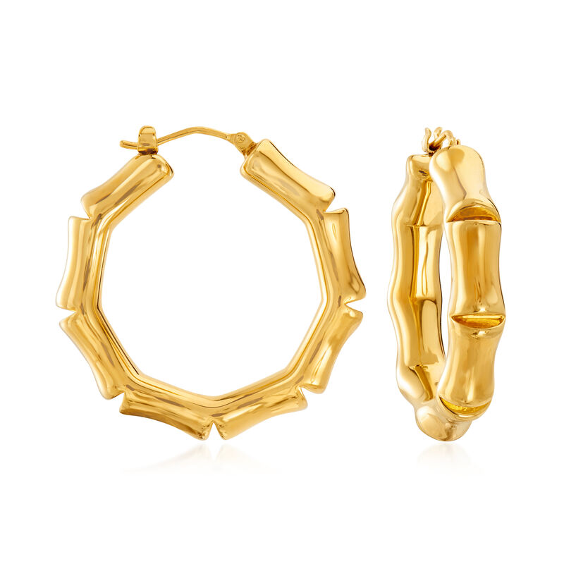 Italian Andiamo 14kt Yellow Gold Bamboo-Style Hoop Earrings image number 0