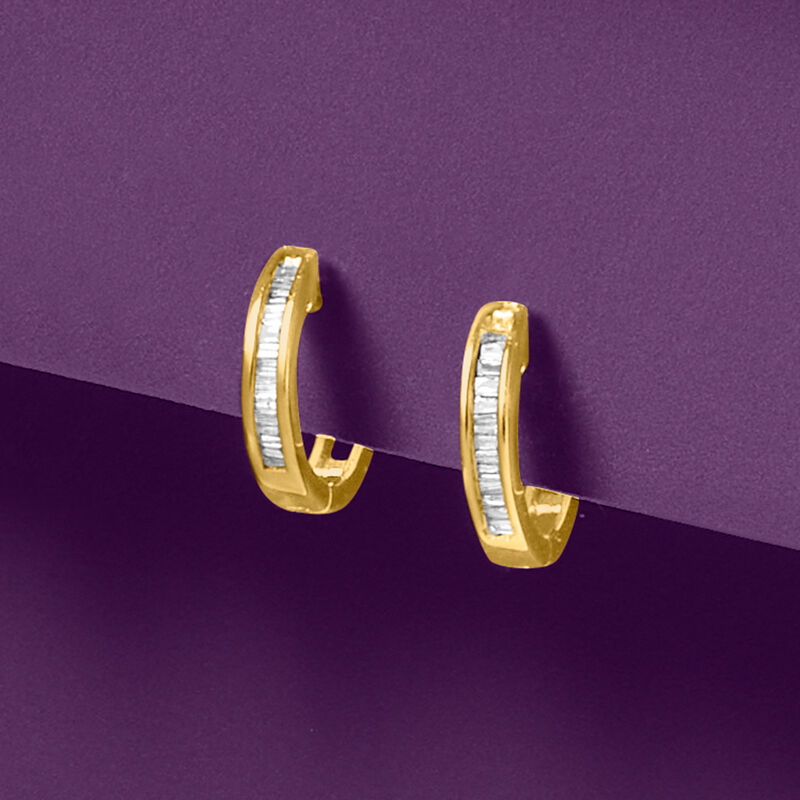 .10 ct. t.w. Diamond Huggie Hoop Earrings in 18kt Gold Over Sterling. 3/8&quot; image number 2