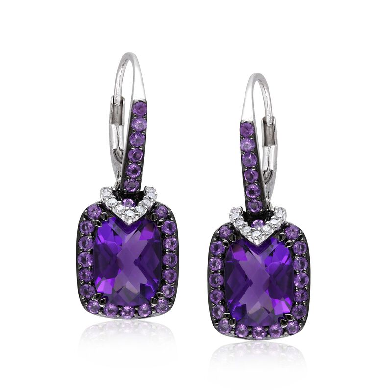 4.60 ct. t.w. Amethyst Drop Earrings with Diamond Accents in Sterling Silver image number 0