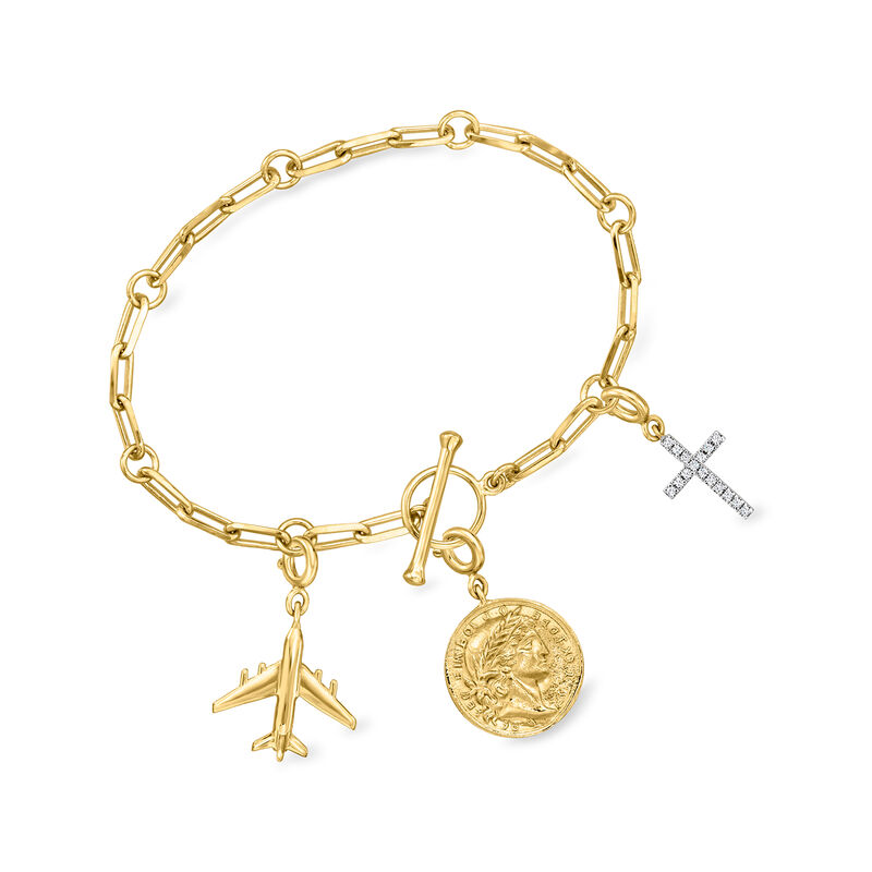 18kt Gold Over Sterling Charm-Compatible Paper Clip Link Toggle Bracelet image number 2