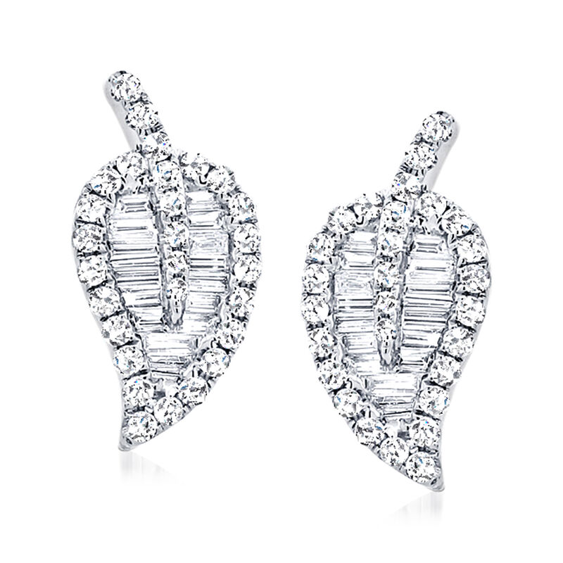 .46 ct. t.w. Diamond Leaf Earrings in 14kt White Gold image number 0