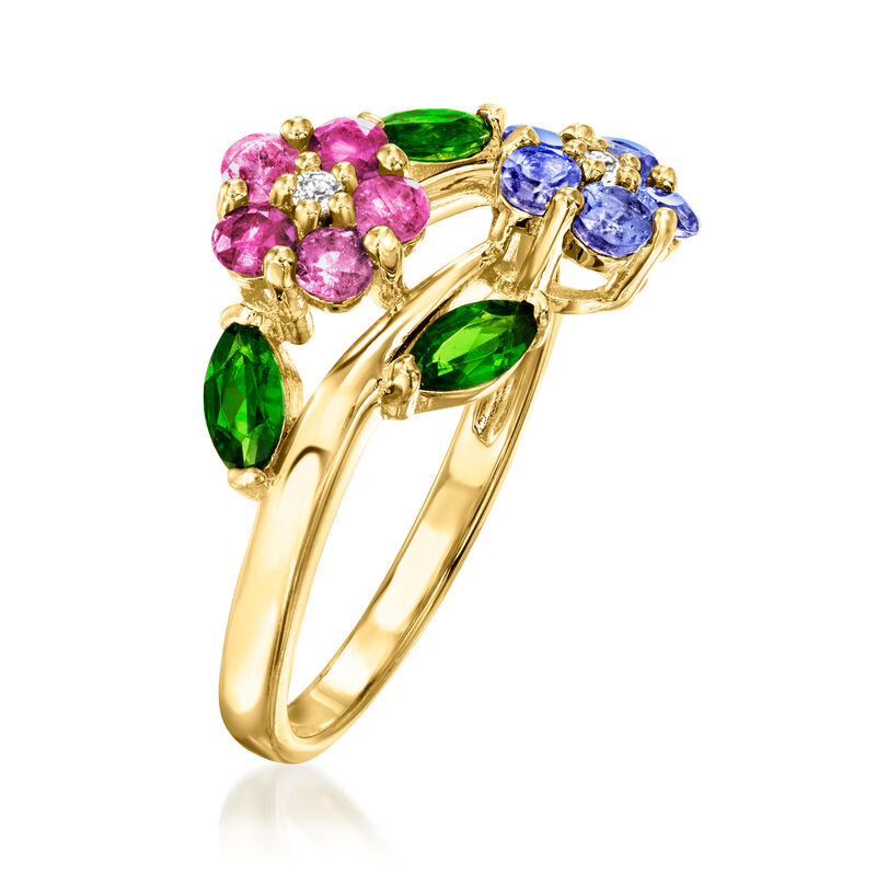 .93 ct. t.w. Multi-Gemstone Flower Ring in 18kt Gold Over Sterling image number 2