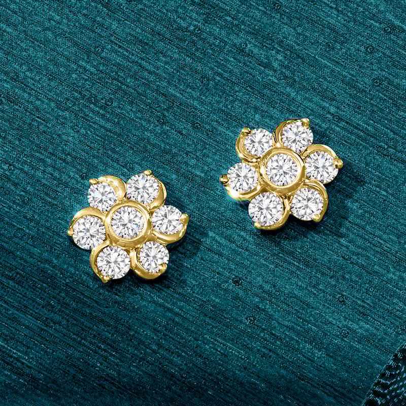 1.00 ct. t.w. Diamond Flower Earrings in 14kt Yellow Gold image number 2