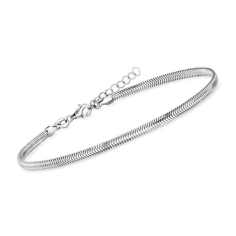 Italian Sterling Silver Flat Snake-Chain Anklet. 9&quot; image number 2