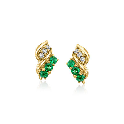 C. 1960 Vintage .96 ct. t.w. Emerald and .25 ct. t.w. Diamond Earrings in 18kt Yellow Gold