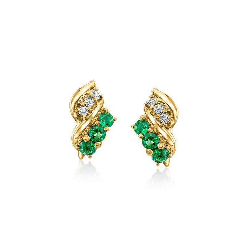 C. 1960 Vintage .96 ct. t.w. Emerald and .25 ct. t.w. Diamond Earrings in 18kt Yellow Gold image number 0