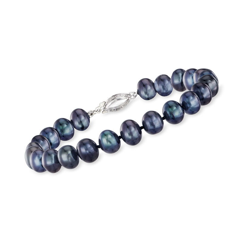 7-7.5mm Black Cultured Pearl Jewelry Set: Necklace, Bracelet and Stud Earrings with Sterling Silver. 18&quot; image number 6