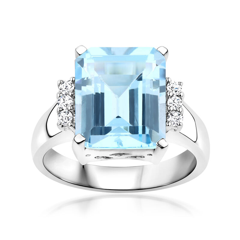 Sterling Silver Oval Sky Blue Topaz And White CZ Ring