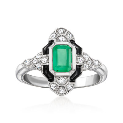 .60 Carat Emerald Ring with .11 ct. t.w. Diamonds and Black Enamel in Sterling Silver