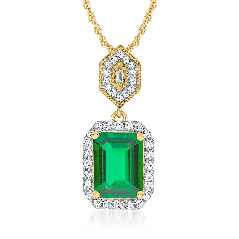 1.30 Carat Emerald and .19 ct. t.w. Diamond Pendant Necklace in 14kt Yellow Gold. 18&quot; image number 0