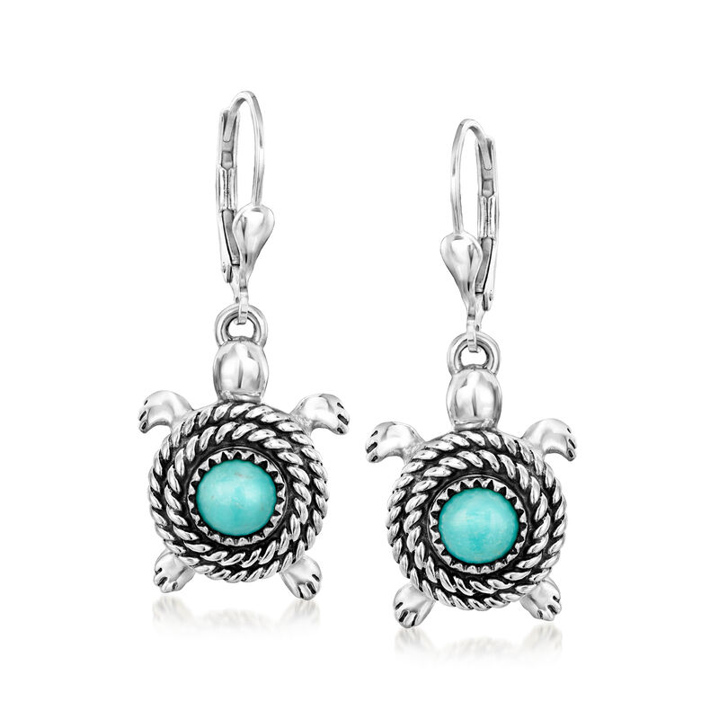 Turquoise Turtle Drop Earrings in Sterling Silver  image number 0