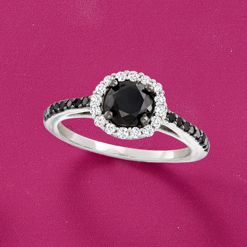 1.50 ct. t.w. Black and White Diamond Halo Ring in Sterling Silver image number 5