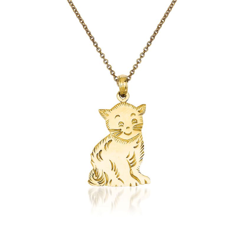 14kt Yellow Gold Cat Pendant Necklace image number 0