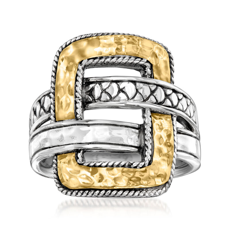 Sterling Silver and 18kt Yellow Gold Bali-Style Overlapping Buckle Ring image number 0
