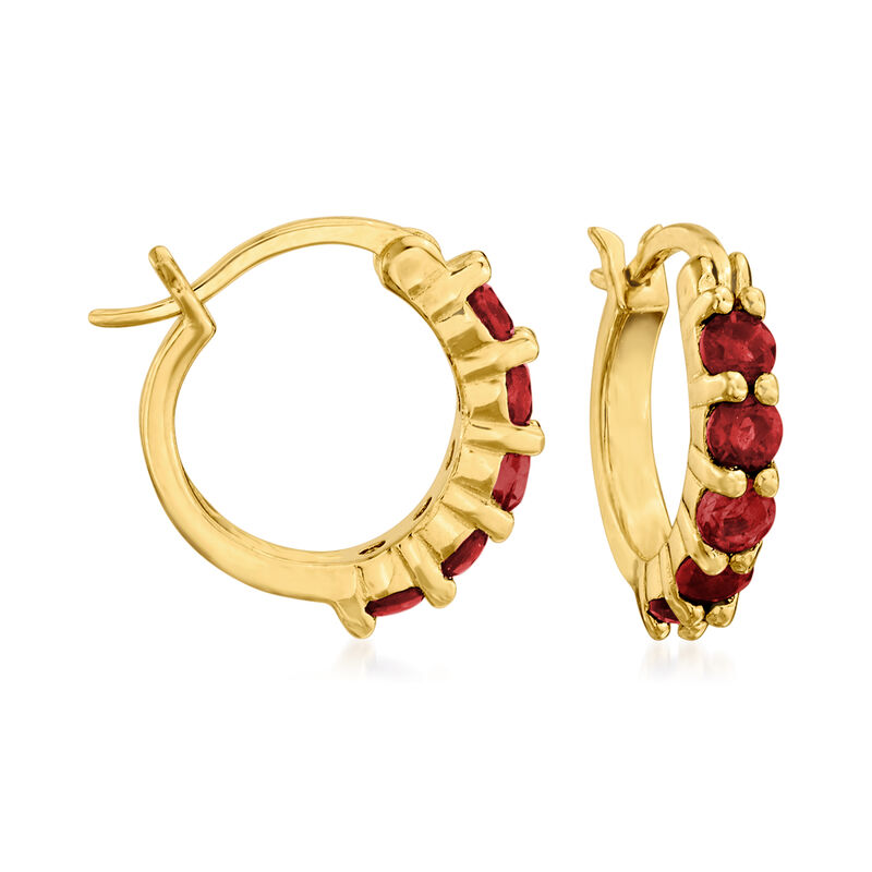 1.60 ct. t.w. Amethyst, Garnet and Blue Topaz Jewelry Set: Three Pairs of Huggie Hoop Earrings in 18kt Gold Over Sterling. 1/2&quot; image number 2