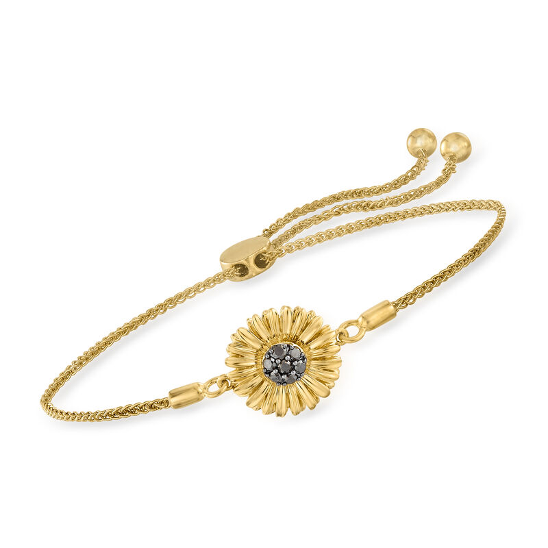 .15 ct. t.w. Black Diamond Sunflower Bolo Bracelet in 18kt Gold Over Sterling image number 0