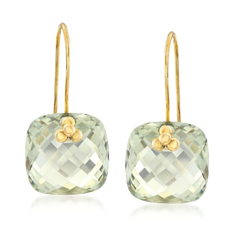 18.00 ct. t.w. Green Prasiolite Drop Earrings in 14kt Yellow Gold image number 0