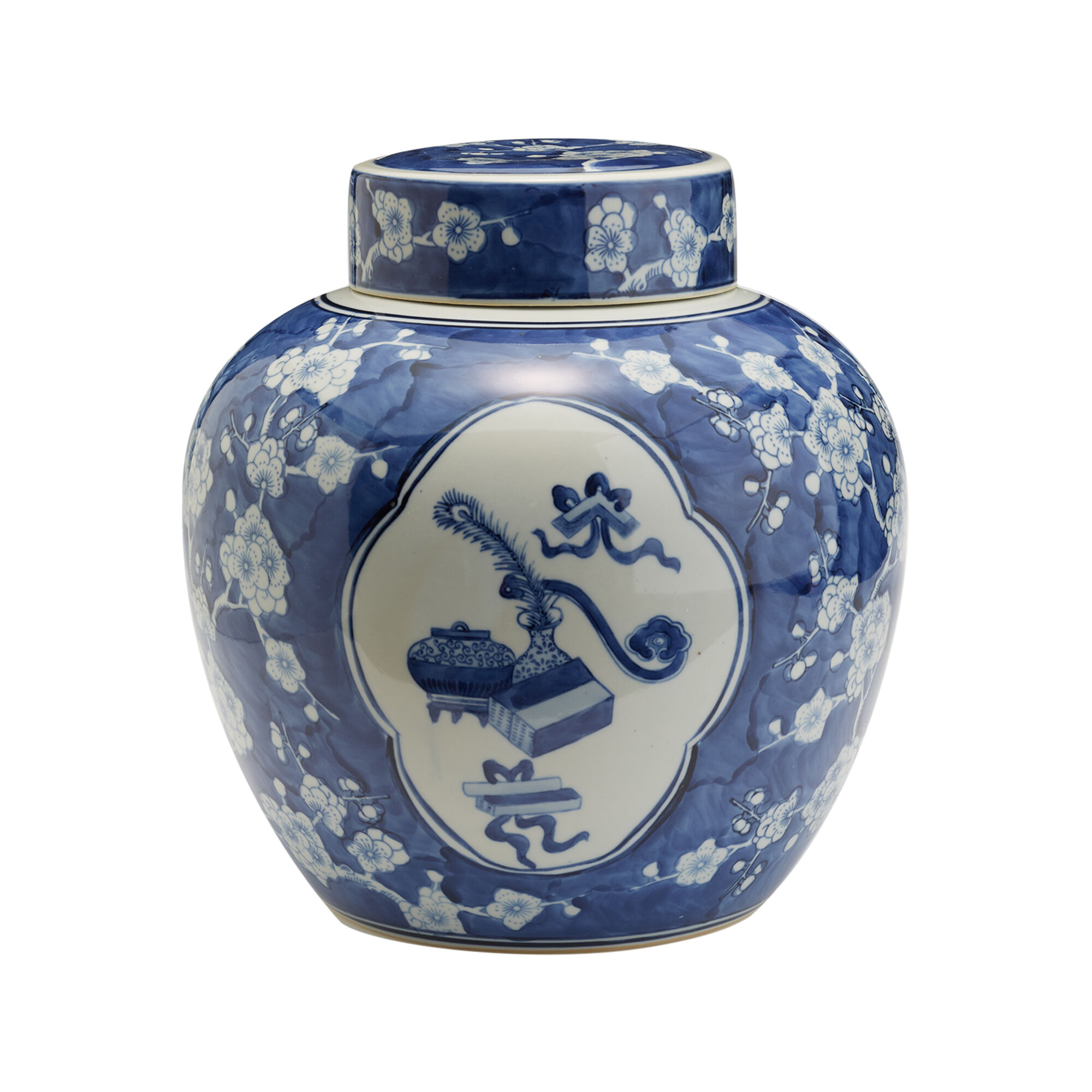 真作保証 ラッセル・ベイカー『青いガラスの花瓶』シルクスクリーン R8SD342 Blue and White Cherry Blossom and Cartouche Hand-Painted Porcelain