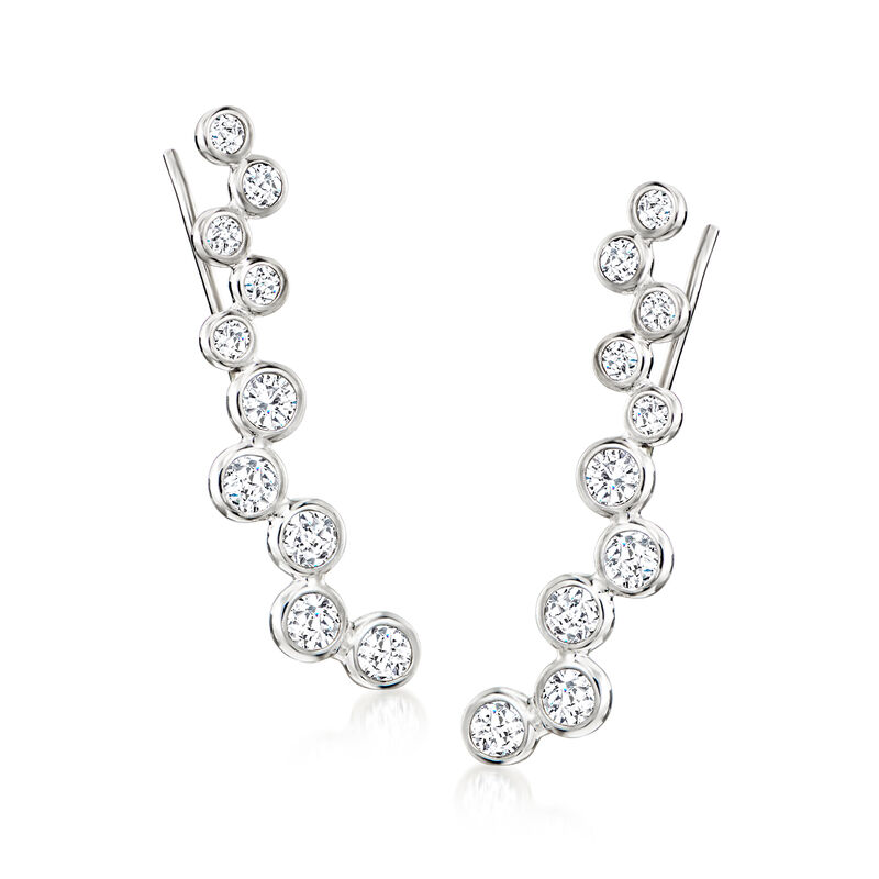 1.70 ct. t.w. Bezel-Set CZ Ear Climbers in Sterling Silver  image number 0