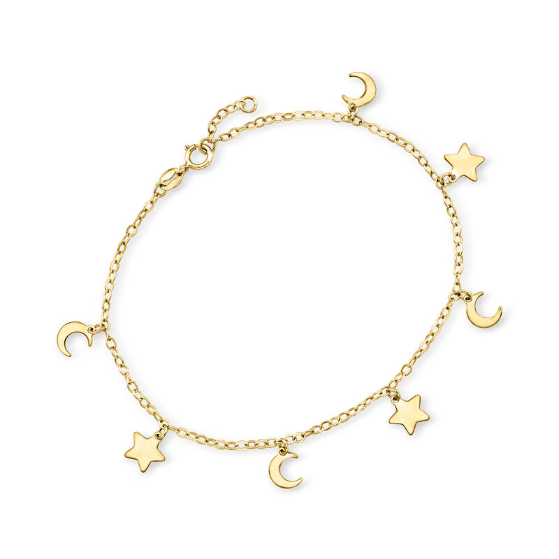Italian 14kt Yellow Gold Moon and Stars Bracelet. 7.5&quot; image number 0