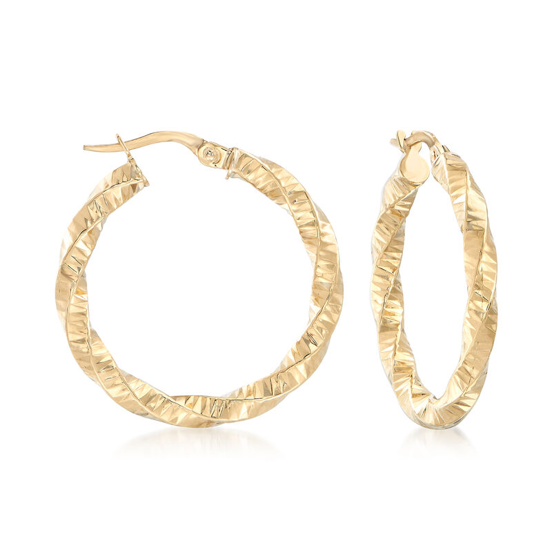Italian 18kt Yellow Gold Twisted Hoop Earrings image number 0