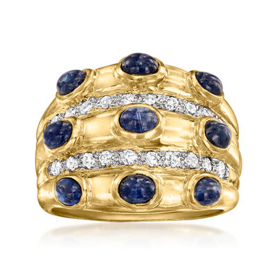 C. 1980 Vintage 1.80 ct. t.w. Sapphire and .50 ct. t.w. Diamond Multi-Row Ring in 18kt Yellow Gold