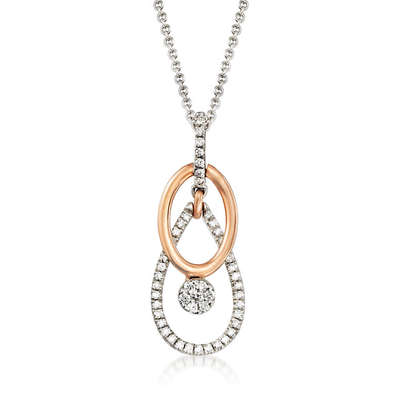 C. 2000 Vintage Giantti .35 ct. t.w. Diamond Drop Pendant Necklace in 18kt Two-Tone Gold. 15.5&quot; image number 1