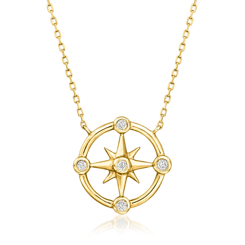 Diamond Compass Necklace in 14kt Yellow Gold. 16&quot; image number 1