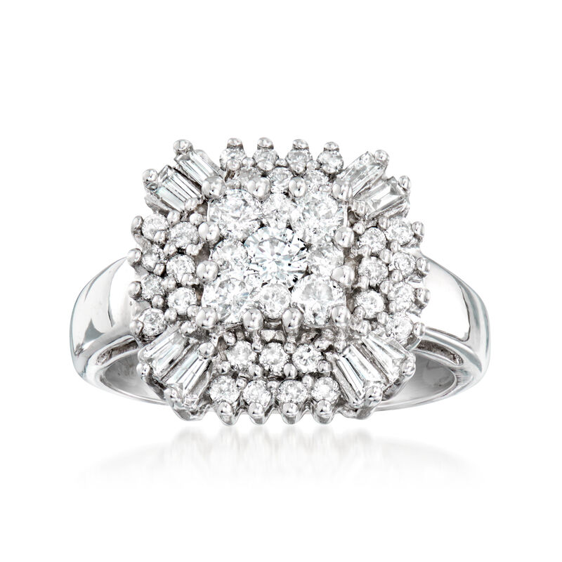 C. 1980 Vintage 1.30 ct. t.w. Diamond Cluster Ring in 14kt White Gold. Size 6 image number 0