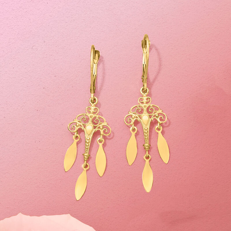 Italian 14kt Yellow Gold Filigree Chandelier Drop Earrings image number 2