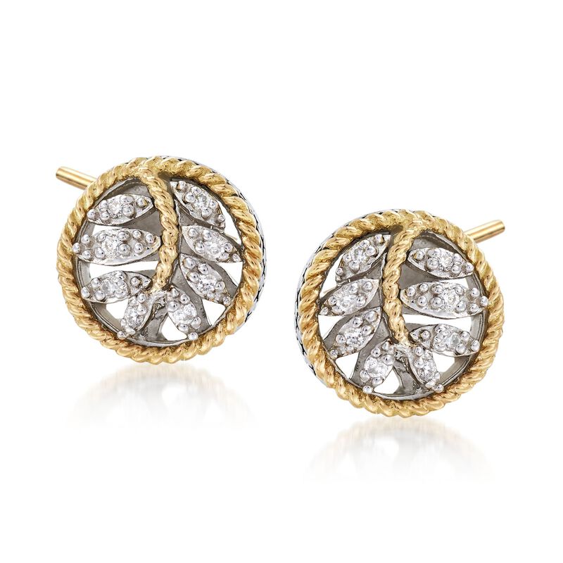 Andrea Candela Sterling Silver and 18kt Yellow Gold Leaf Earrings with Diamond Accents image number 0